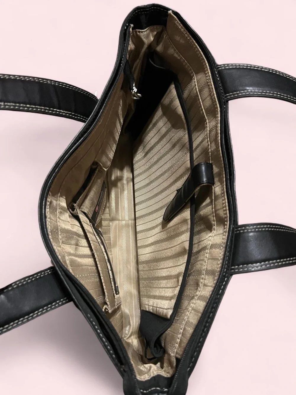 Black Tote Bag with Buckle-Trim Handles